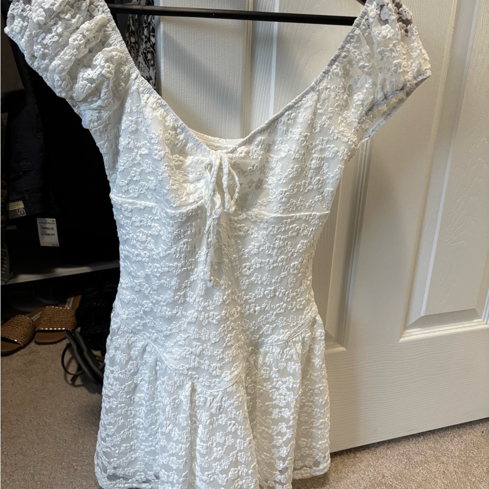 White Lace Dress with Puff Sleeves